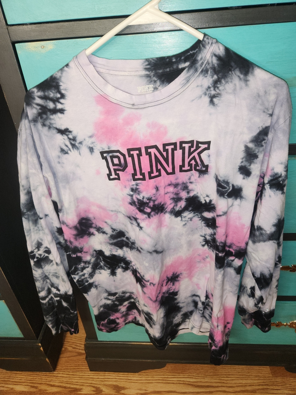 PINK Victoria's Secret Pink & Black Tie-Dye Long Sleeve Tee